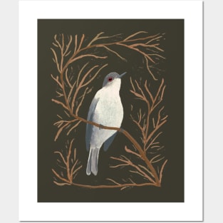 Painted bird on winter tree Posters and Art